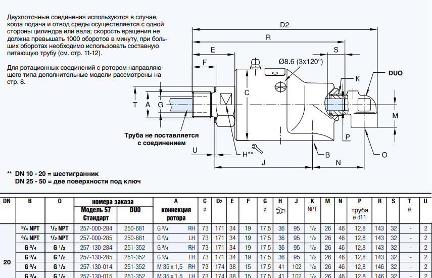Ротационное соединение 257-130-048 DUO 251-352 DN 20